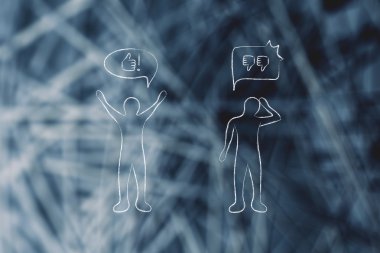 iyimser tutum vs mutsuz bir kişi ile adam