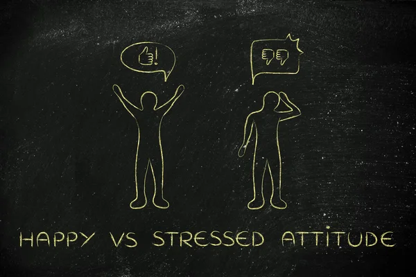 Hombre con actitud feliz vs una persona estresada —  Fotos de Stock