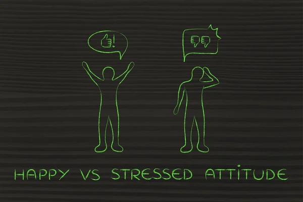 man with happy attitude vs a stressed person