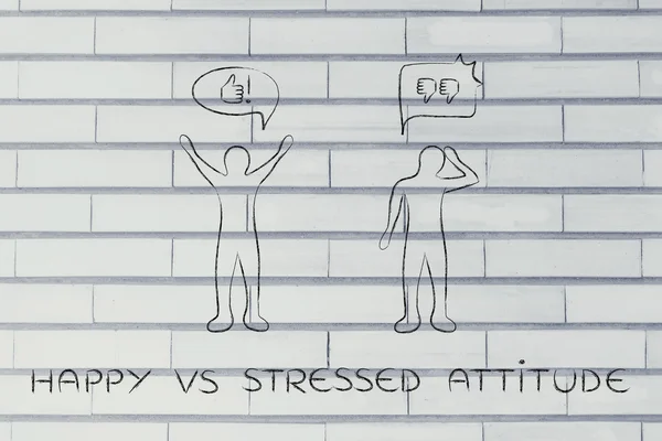 Mann mit glücklicher Einstellung gegen gestresste Person — Stockfoto