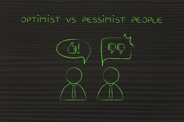 Optimistes vs pessimistes, pouces vers le haut ou pouces vers le bas — Photo