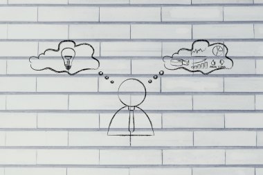 yaratıcı vs eleştirel düşünme, düşünce kabarcıkları ile işadamı