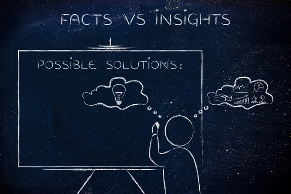 Факты vs проницательность, человек, пишущий на доске — стоковое фото