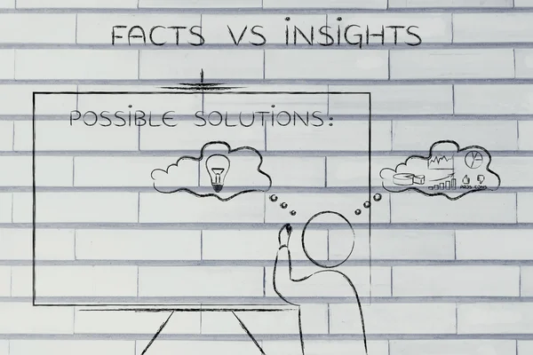 Facts vs insights, man writing on blackboard — Stock Photo, Image