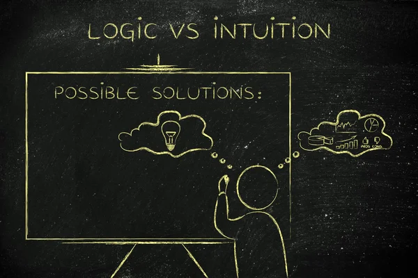 Логика vs интуиция, человек пишет на доске — стоковое фото