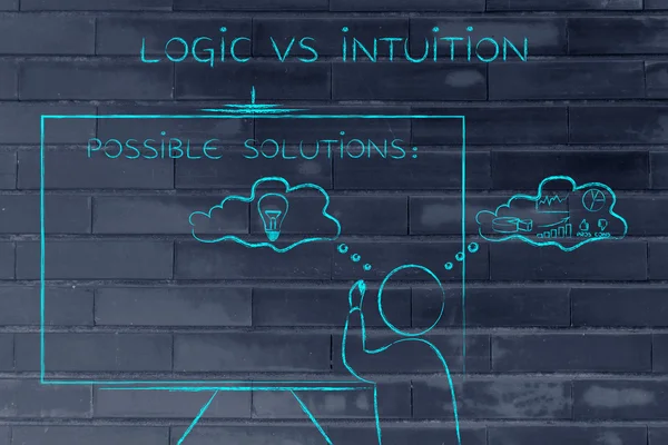 Логика vs интуиция, человек пишет на доске — стоковое фото
