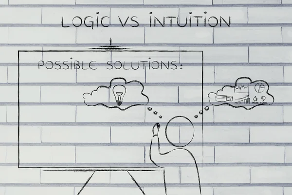 Logique vs intuition, écriture d'homme sur tableau noir — Photo