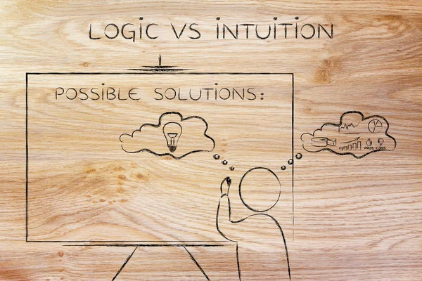 Логика vs интуиция, человек пишет на доске — стоковое фото
