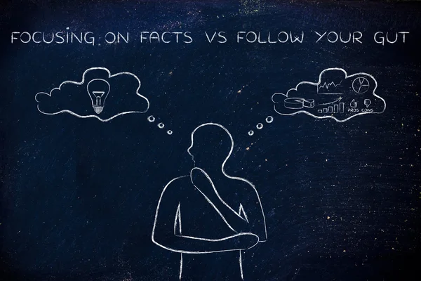 Concetto di concentrarsi sui fatti vs seguendo il tuo istinto — Foto Stock