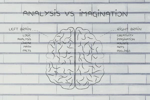 Koncepcja analizy vs wyobraźni — Zdjęcie stockowe