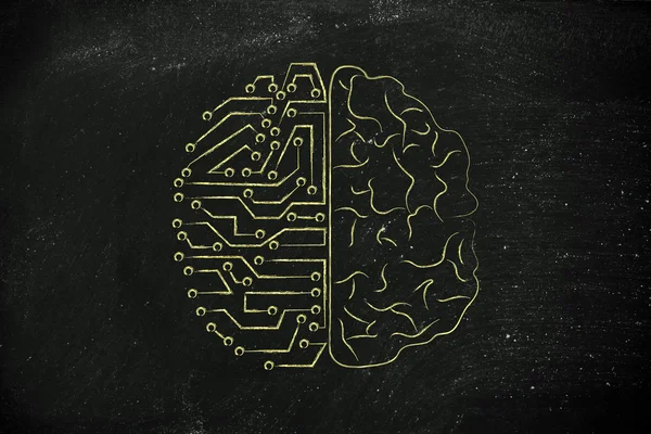 Kunstmatige circuits en menselijk brein — Stockfoto
