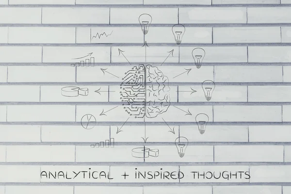 Concept of analytical plus inspired thoughts — Stock Photo, Image