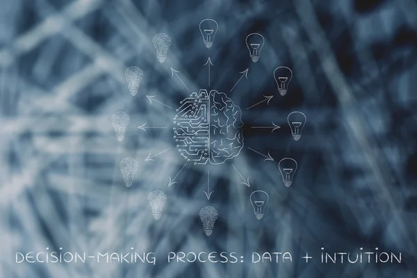 Concept van besluitvormingsprocessen gegevens plus intuïtie — Stockfoto