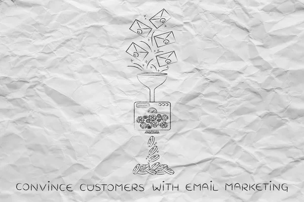 Концепция, как убедить клиентов с маркетингом электронной почты — стоковое фото
