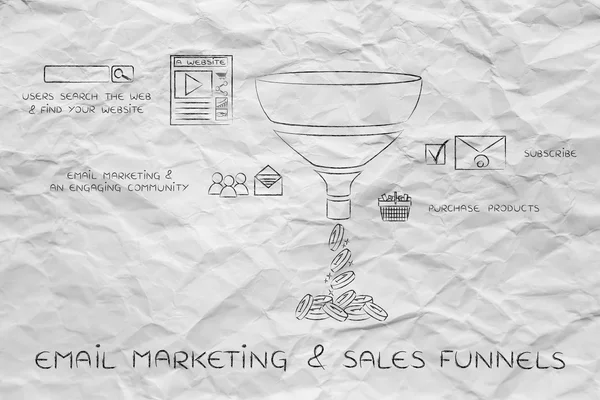 Concept of email marketing & sales funnels — Stock Photo, Image