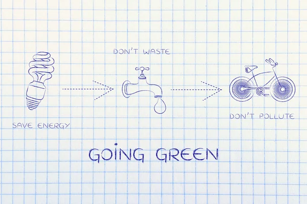 Ecologie iconen over het besparen van water & energie, Going Green — Stockfoto