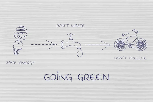 Ekologi ikoner om att spara vatten & energi, Going Green — Stockfoto
