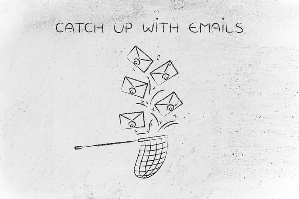 Rede tentando pegar e-mails caindo — Fotografia de Stock