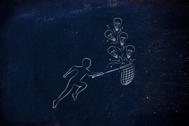 Lightbulbs (fikirler) net, yaratıcılık konsantrasyon ile toplama kişi