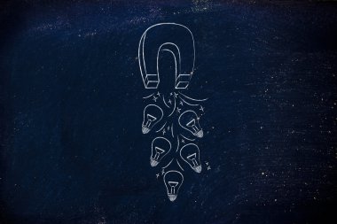 mıknatıs, yaratıcılık kavramı ile Lightbulbs (fikirler) çekilmesi