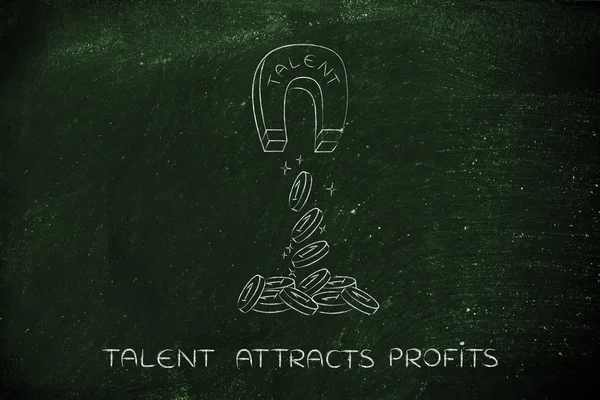 Velký magnet s slovo Talent přilákat mince & zisky — Stock fotografie
