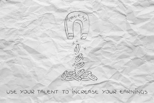 Velký magnet s slovo Talent přilákat mince & zisky — Stock fotografie