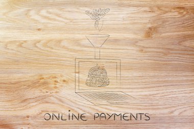 elektronik cüzdan ve huni sikke içine düşmesi ile dizüstü bilgisayar