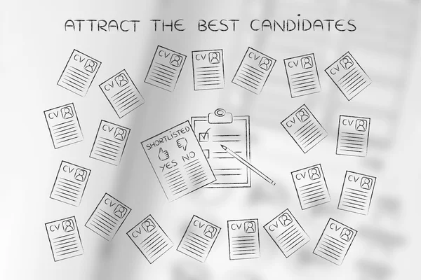 Shortlist document surrounded by lots of resumes — Stock Photo, Image