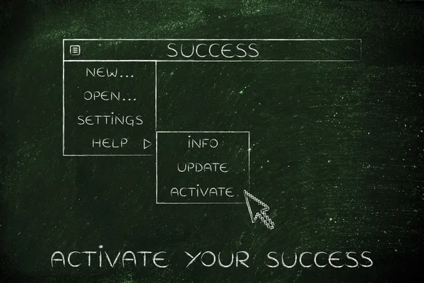 Success dropdown menu, pointer selecting the Activate option — Stock Photo, Image