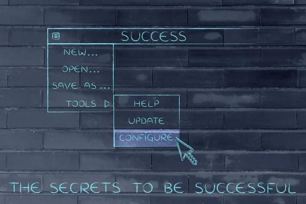 Success dropdown menu, pointer selecting the Configure option — Stock Photo, Image