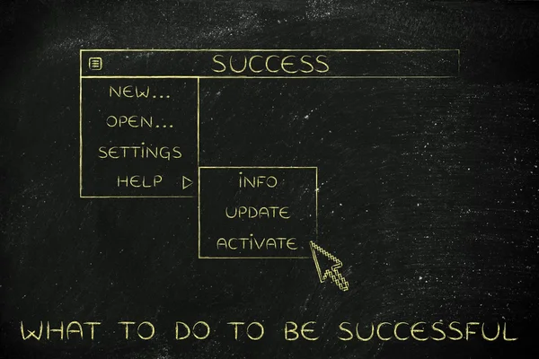Success dropdown menu, pointer selecting the Activate option — Stock Photo, Image