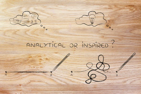 Rationalité vs processus créatif, lignes et pensées des points A à B — Photo