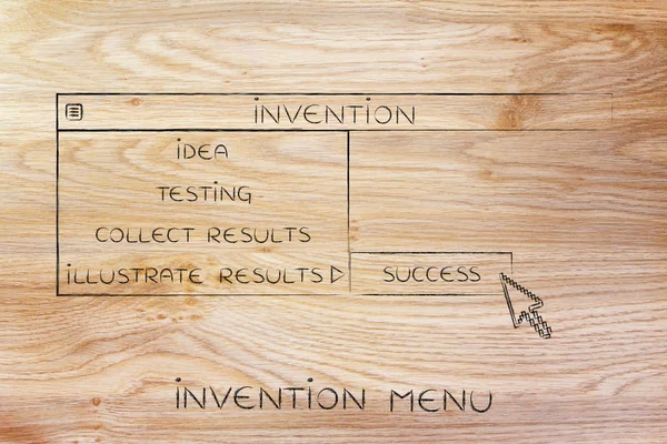 Uppfinning dropdown meny, pekaren att välja alternativet framgång — Stockfoto