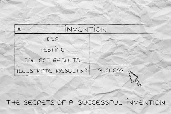 Uitvinding dropdown menu, aanwijzer de succes-optie te selecteren — Stockfoto