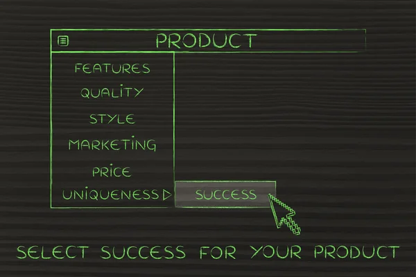 Product dropdown menu, select Success — Stock Photo, Image