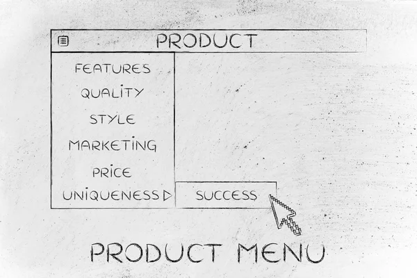 Αναπτυσσόμενο μενού προϊόντος, επιλέξτε επιτυχία — Φωτογραφία Αρχείου