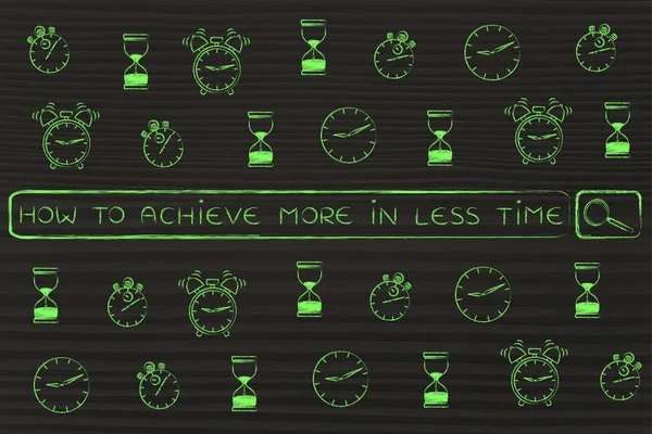 Suchleiste mit Uhren-Symbolen & Tags zum Zeitmanagement — Stockfoto