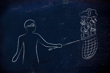 indir simgesi ile buluttan dosyaları çalan maskeli adam, veri th