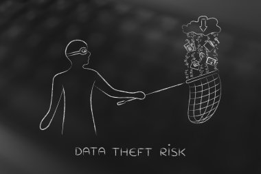 indir simgesi ile buluttan dosyaları çalan maskeli adam, veri th