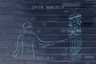 maskeli adam kilit ve zincir ile bir bulut dosyaları çalmak, veri t