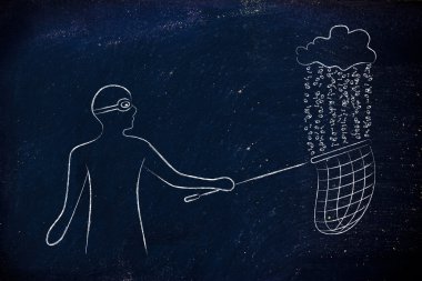 maskeli adam ikili kod yağmur ile bir bulut dosyaları çalmak, da