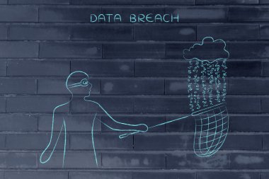 maskeli adam ikili kod yağmur ile bir bulut dosyaları çalmak, da