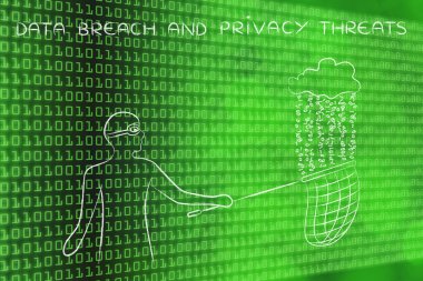 maskeli adam ikili kod yağmur ile bir bulut dosyaları çalmak, da