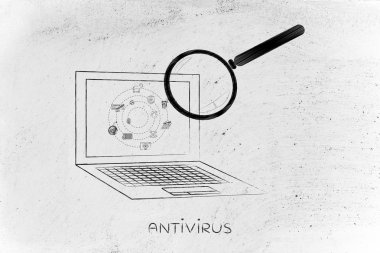 büyüteç, antivirüs taramak tarafından analiz dizüstü bilgisayar