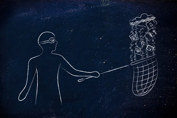 maskeli adam kilit ve zincir ile bir bulut dosyaları çalmak, veri t