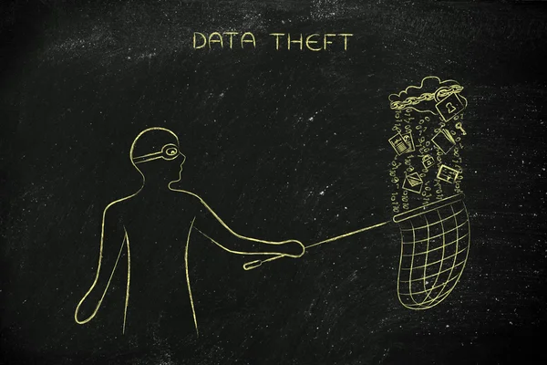 maskeli adam kilit ve zincir ile bir bulut dosyaları çalmak, veri t