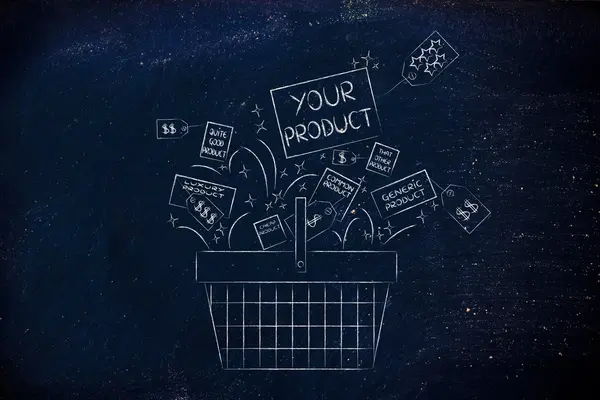 Shopping basket with Your Product among the competition — Stock Photo, Image