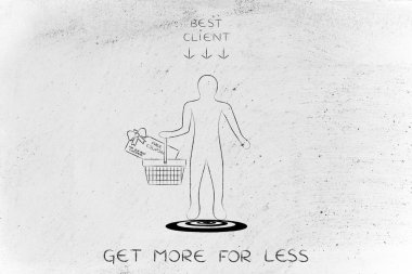 En iyi müşteri olduğu için hediye kartı ile alışveriş sepeti tutan adam