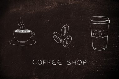 latte sanat, kahve fasulye ve tumbler simgeleri ile Kupası
