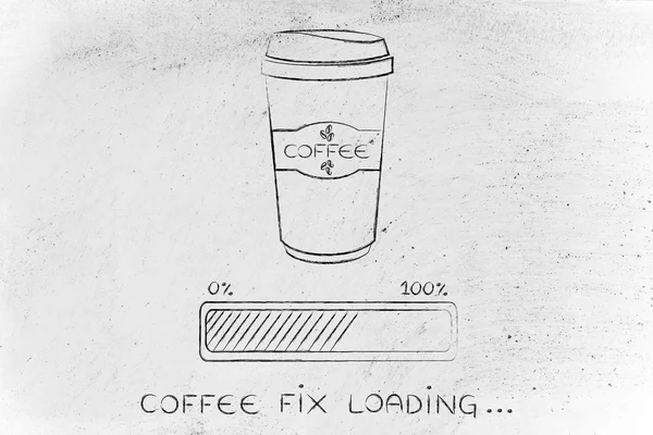 Kaffeebecher und Fortschrittsbalken beladen Wecken — Stockfoto